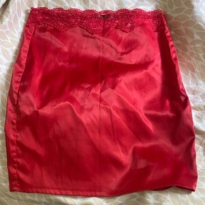 Fashion Nova Red Satin Lace Pencil Skirt